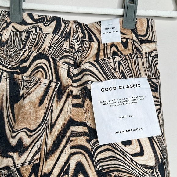 GOOD AMERICAN Good Classic Natural swirl print jeans 00/24 NWT - Picture 7 of 8